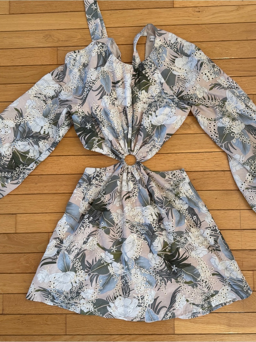 Gianni Bini Floral Cutout Mini Dress - Pale Pink, Sage & Soft Blue